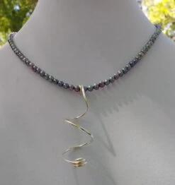 Lavender Freshwater Pearl Necklace With Freeform Silver Pendant