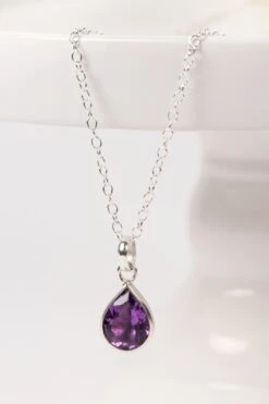 Amethyst Teardrop Sterling Silver Necklace Handcrafted In Peru