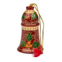 Holly Jolly Bell Metal Hand-painted Ornament Handcrafted In India