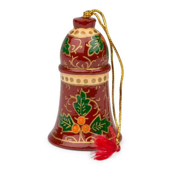 Holly Jolly Bell Metal Hand-painted Ornament Handcrafted In India 3 Holly Jolly Bell Metal Hand-painted Ornament Handcrafted In India