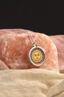 Sun & Moon Handpainted Pendant Sterling Silver Necklace Handcrafted In India