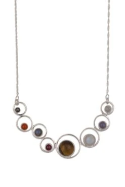 Solar System Gemstones Sterling Silver Necklace Handcrafted In India