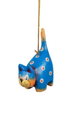 Spotted Blue Cat Ornament Handcrafted In Indonesia