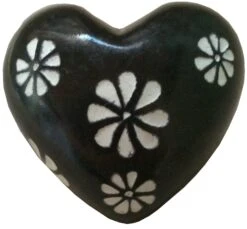 Heart-Shaped Kisii Stone Paperweight Handcrafted In Kenya 15 Heart-Shaped Kisii Stone Paperweight Handcrafted In Kenya -FUNKO || Ooly || Enesco Shop Black White Flower