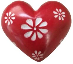 Heart-Shaped Kisii Stone Paperweight Handcrafted In Kenya 20 Heart-Shaped Kisii Stone Paperweight Handcrafted In Kenya -FUNKO || Ooly || Enesco Shop Red White Flower