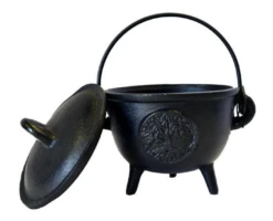 Tree Of Life Cast Iron Cauldron With Lid 4.5"D X 4.25"H