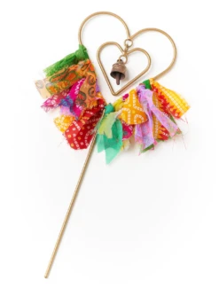 Swapna Heart Bell Garden Stake Upcycled Sari - Garden Decor