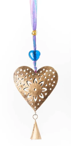 Chakshu Heart Bell Wind Chime Upcycled Sari - Handmade Decor