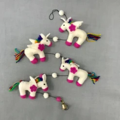 Rainbow Unicorn Felted Wool Garland Handcrafted In Nepal