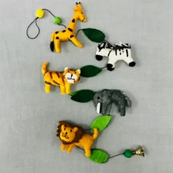 Jungle Animals Felted Wool Garland Handcrafted In Nepal
