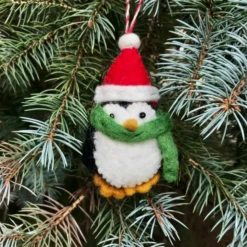 Holiday Penguin Hand-Felted Wool Ornament Handcrafted In Nepal
