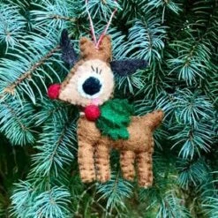 Rudolph The Reindeer Hand-Felted Wool Ornament Handcrafted In Nepal